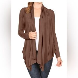 A walk in the woods dark brown open front lightweight draped, jacket size small